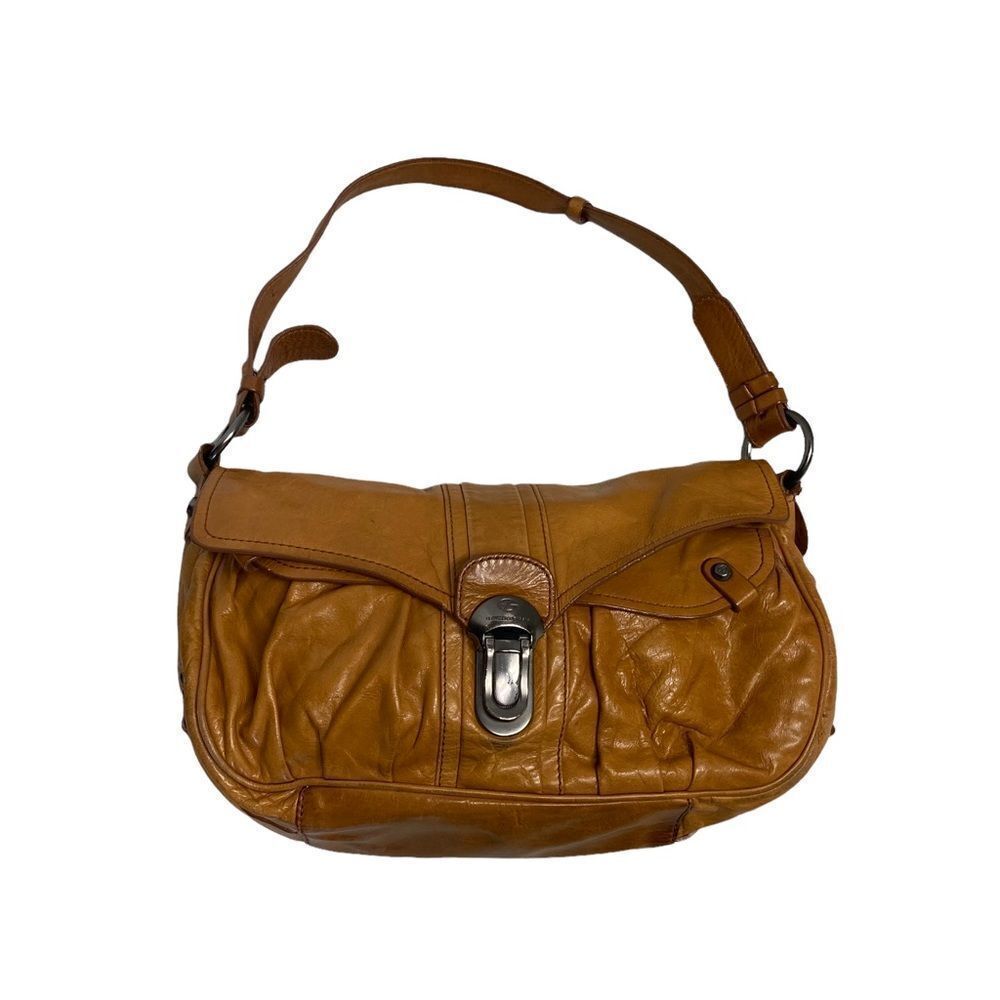 FRANCESCO‎ BIASIA Saddle Style Handbag Mustard Color 14X5.5X7,Genuine Leather